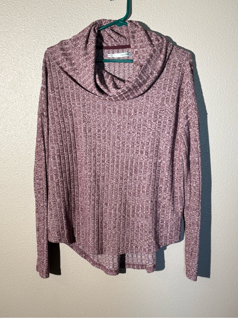 Maurices Ribbed Cowl Neck Sweater in Mauve Pink